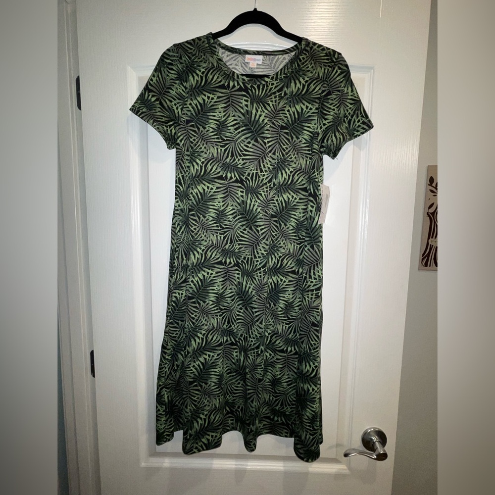 LuLaRoe Black and Green Leaf Midi Dress